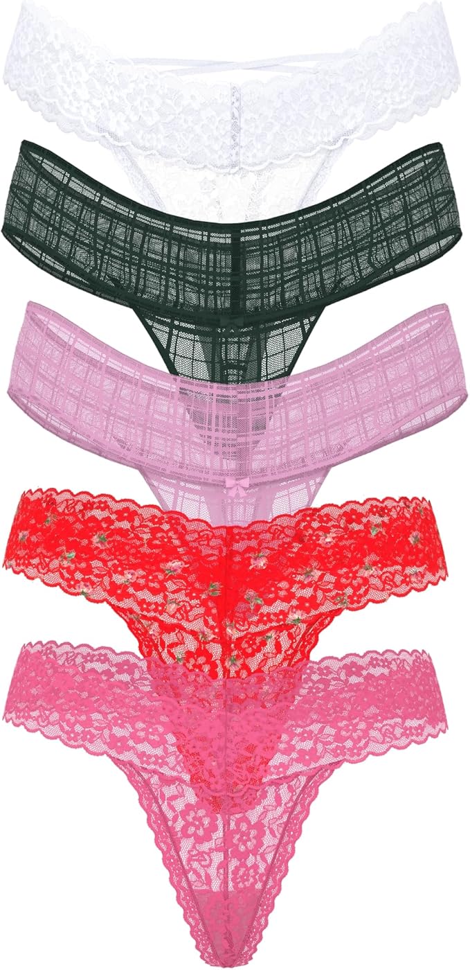 Victoria's Secret Women's Lace Thong Underwear, Panties for Women, Multi Pack