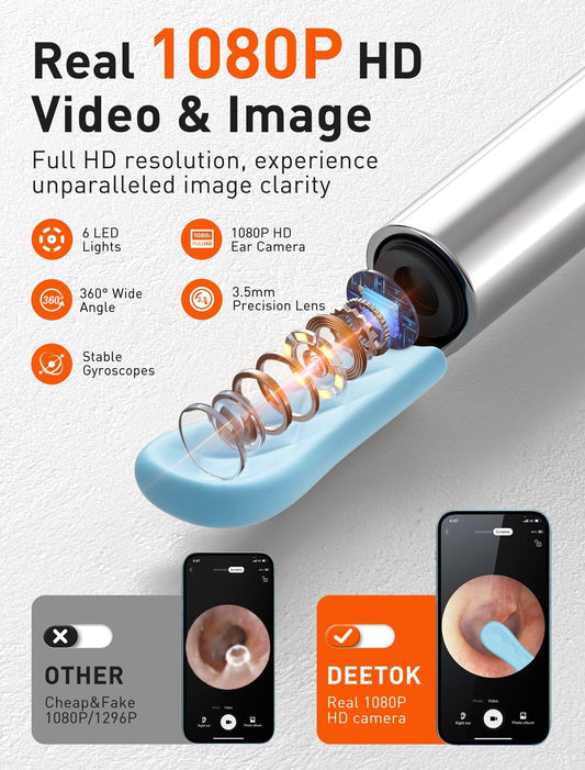 Ear Wax Removal Tool Camera - Ear Cleaner with 1080P HD Camera, Otoscope with Light with 50 Replacement