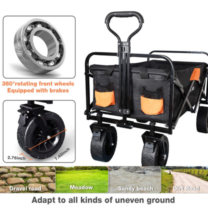 Foldable Wagon Cart, 330lbs Collapsible with Detachable All-Terrain Wheels Cup Holders