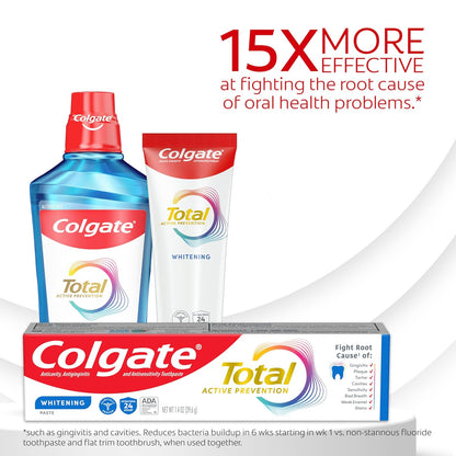 Colgate Total Active Prevention Travel Toothpaste, Whitening Toothpaste with Fluoride, Antibacterial, Mint, Clinically Proven Gum Health, Travel Size 1.4 oz