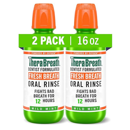 TheraBreath Fresh Breath Mouthwash, Alcohol-Free, 16 Fl Oz (Pack of 2)