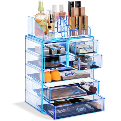 Acrylic Makeup Organizer Set, 7-Drawer Vanity & Countertop Cosmetic Storage with Small & Wide Compartments, Clear Makeup Storage for Brushes, Lipsticks, Jewelry