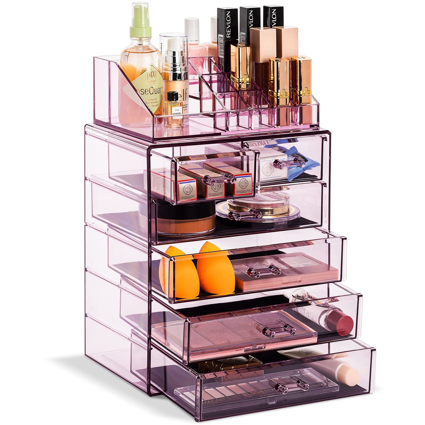 Acrylic Makeup Organizer Set, 7-Drawer Vanity & Countertop Cosmetic Storage with Small & Wide Compartments, Clear Makeup Storage for Brushes, Lipsticks, Jewelry