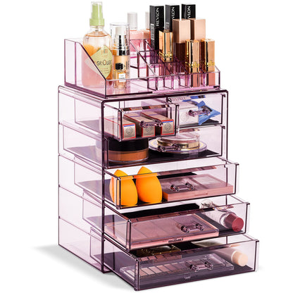 Acrylic Makeup Organizer Set, 7-Drawer Vanity & Countertop Cosmetic Storage with Small & Wide Compartments, Clear Makeup Storage for Brushes, Lipsticks, Jewelry