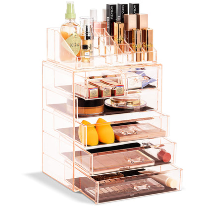 Acrylic Makeup Organizer Set, 7-Drawer Vanity & Countertop Cosmetic Storage with Small & Wide Compartments, Clear Makeup Storage for Brushes, Lipsticks, Jewelry