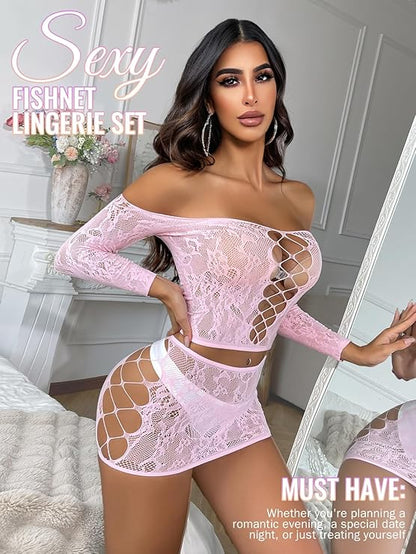 Buitifo Womens Lingerie Set Fishnet BabyDoll Bodysuit Sexy Nightwear