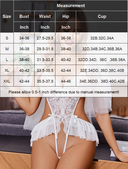 Women Lingerie Teddy Lingeries Deep V Lace Bodysuit One Piece Mini Babydoll Exotic Outfits