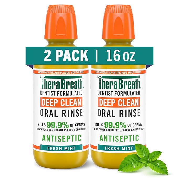 TheraBreath Fresh Breath Mouthwash, Alcohol-Free, 16 Fl Oz (Pack of 2)