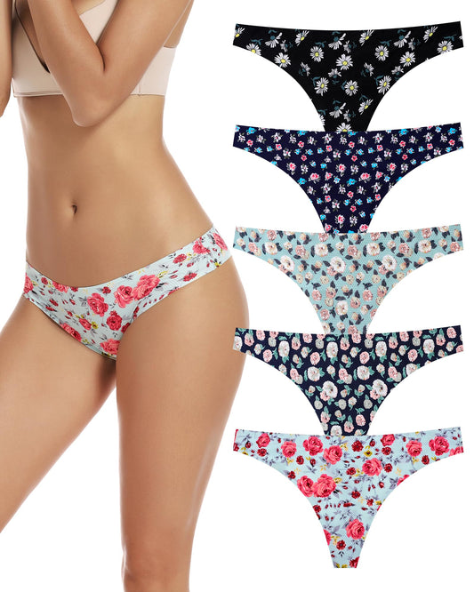 Seamless Women Underwear Thongs,No Show Ladies Thong, No Line 5-Pack