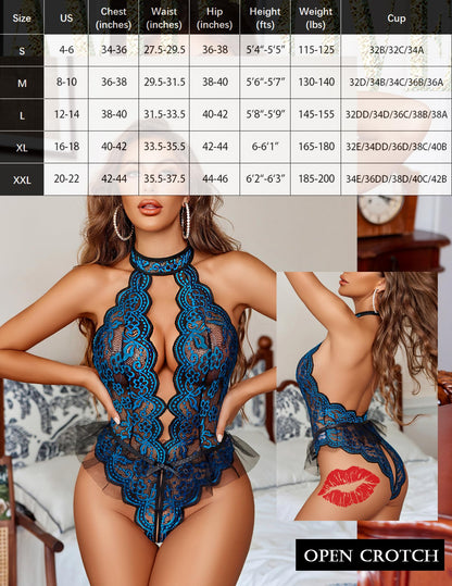 Lingerie for Women Halter Lace Bodysuit Deep V Teddy Babydoll Sleepwear