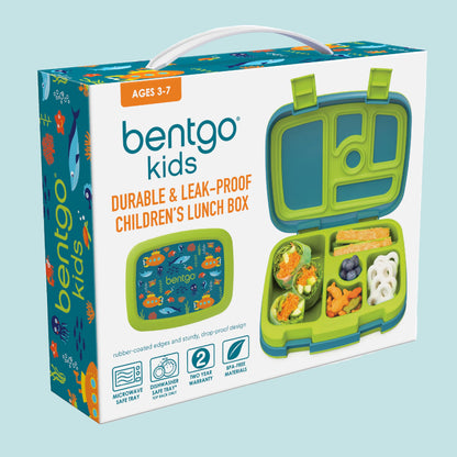 Kids Prints Leak-Proof, 5-Compartment Bento-Style Kids Lunch Box - Ideal Portion Sizes for Ages 3-7, Durable, Drop-Proof, Dishwasher Safe, & PFAS & BPA-Free Materials