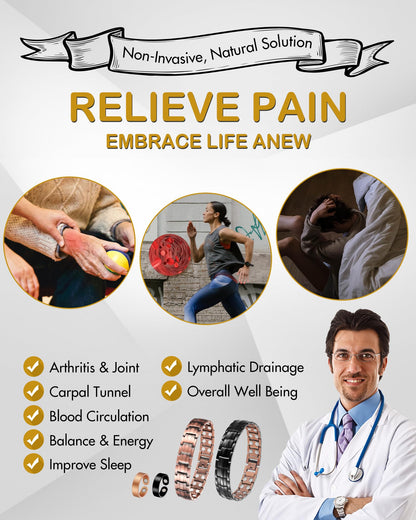 Men's Copper Magnetic Bracelet and Ring Elegant 99.99% Solid Copper Bracelets with Sizing Tool.