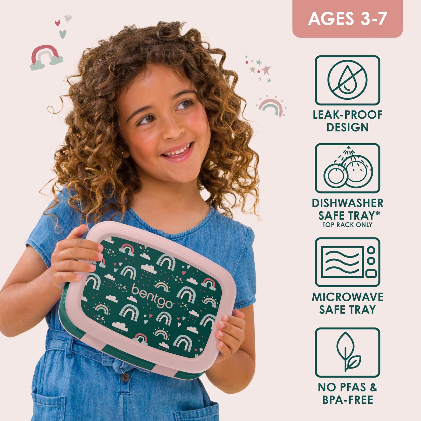 Kids Prints Leak-Proof, 5-Compartment Bento-Style Kids Lunch Box - Ideal Portion Sizes for Ages 3-7, Durable, Drop-Proof, Dishwasher Safe, & PFAS & BPA-Free Materials