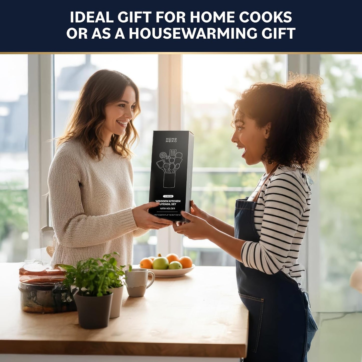 Wooden Utensil Set – Natural Teak Wooden Kitchen Utensils Set with Sturdy, Easy-to-Clean Wooden Spoons for Cooking – Non-Scratch Teak Cooking Utensils (11 pcs)