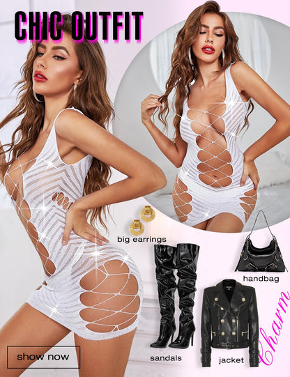 Fishnet Lingerie Mesh Chemise Babydoll Bodysuit Lace Smock Lingerie for Women