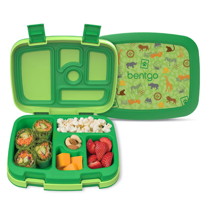 Kids Prints Leak-Proof, 5-Compartment Bento-Style Kids Lunch Box - Ideal Portion Sizes for Ages 3-7, Durable, Drop-Proof, Dishwasher Safe, & PFAS & BPA-Free Materials