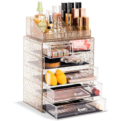 Acrylic Makeup Organizer Set, 7-Drawer Vanity & Countertop Cosmetic Storage with Small & Wide Compartments, Clear Makeup Storage for Brushes, Lipsticks, Jewelry
