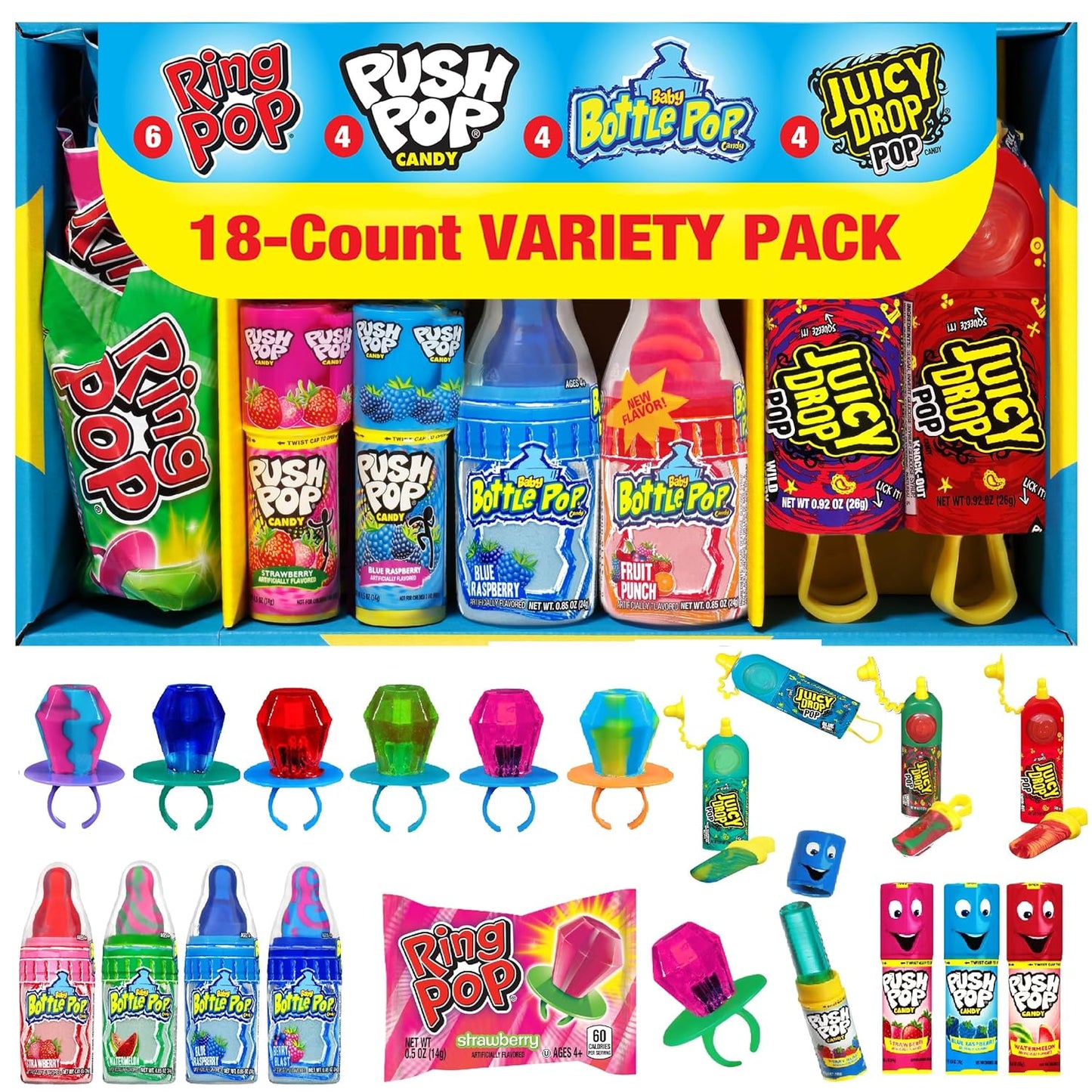 Candy Variety Pack, 18 Count Assorted Lollipops