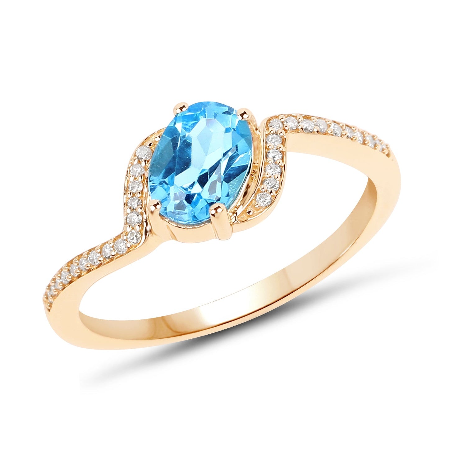 1.04 Carat Genuine Swiss Blue Topaz and White Diamond 14K Yellow Gold Ring