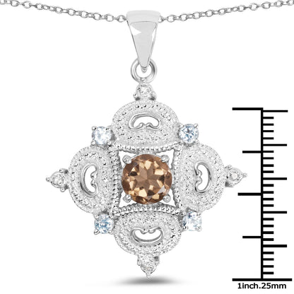 3.00 Carat Genuine Smoky Quartz, Blue Topaz and White Topaz .925 Sterling Silver Pendant
