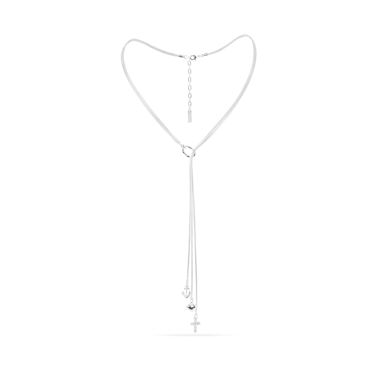 Trinity Necklace -Three Chains with Cross, Heart, and Anchor Charms