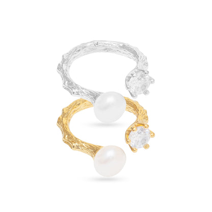 Nature's Elegance Branch Ring with Diamond & Pearl