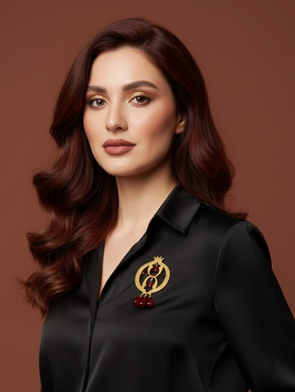 Golden Delight: Pomegranate Brooch with Gold Plating and Seed Detailing