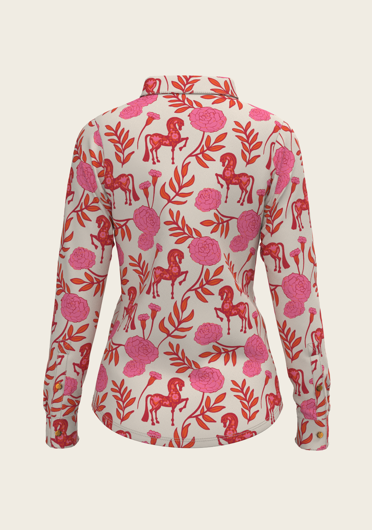 Peony in Pink Ladies Casual Button Shirt