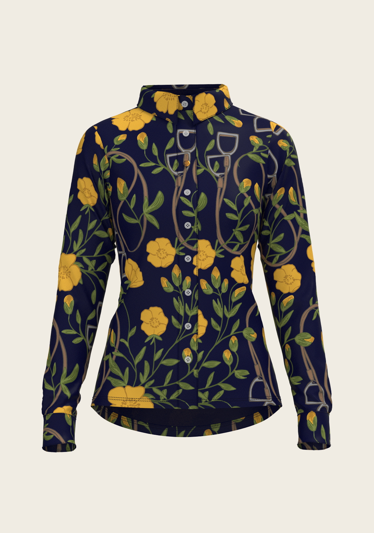 Navy Stirrups Ladies Casual Button Shirt