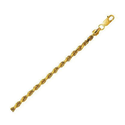 14K Yellow Gold Hollow Diamond Necklace Cut Rope Chain (3.20 mm)