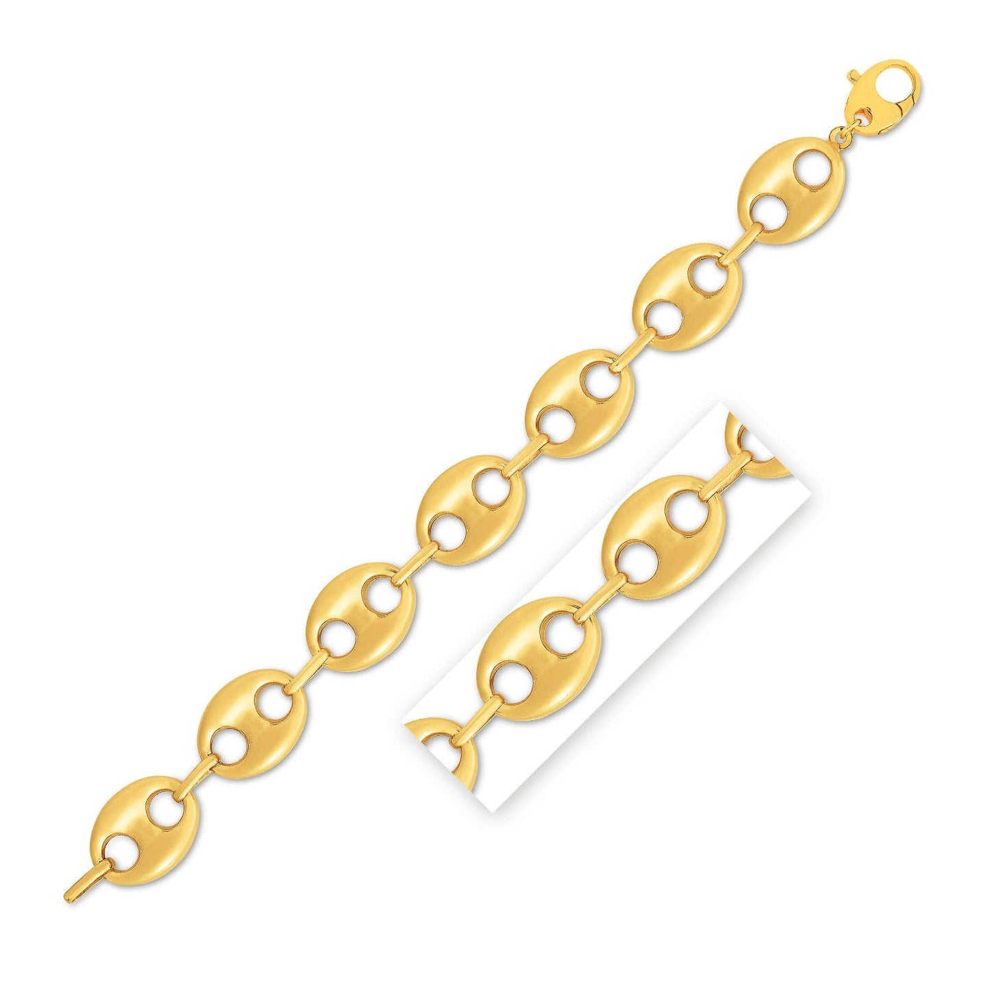 14k Yellow Gold High Polish Lite Puffed Mariner Link Bracelet (21 mm)
