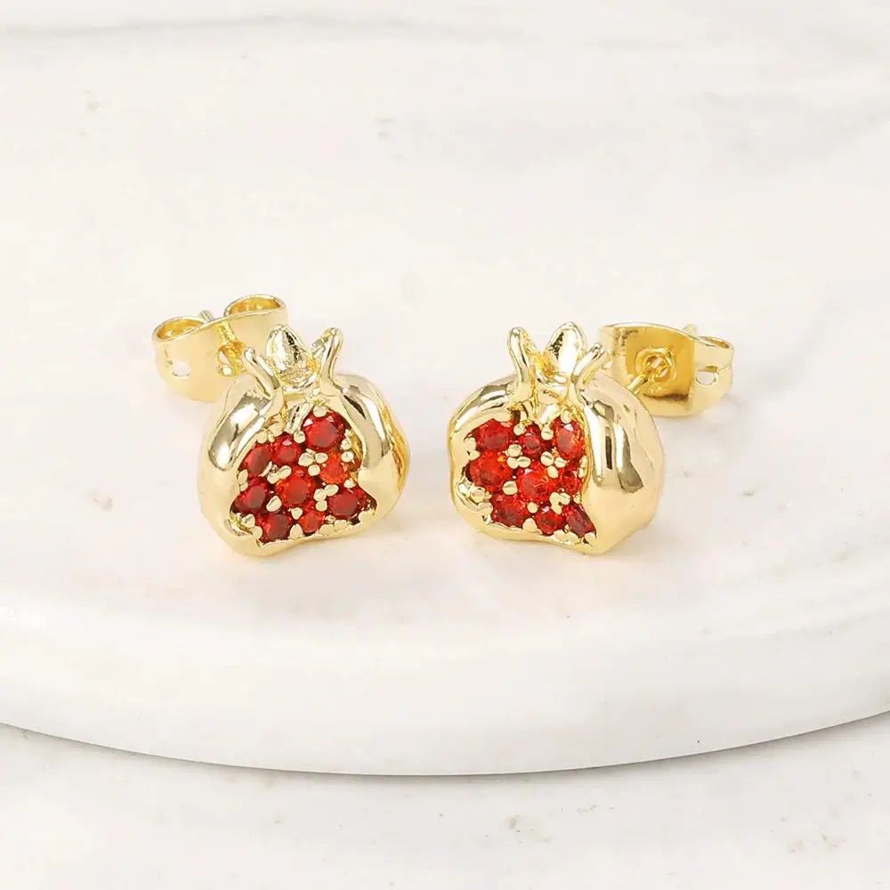 Earrings Pomegranate Stud with Gemstones