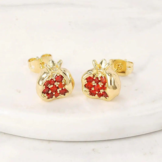 Earrings Pomegranate Stud with Gemstones