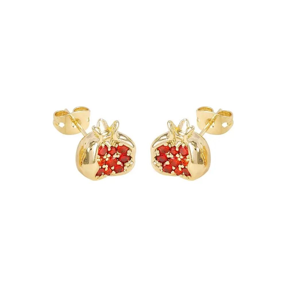 Earrings Pomegranate Stud with Gemstones