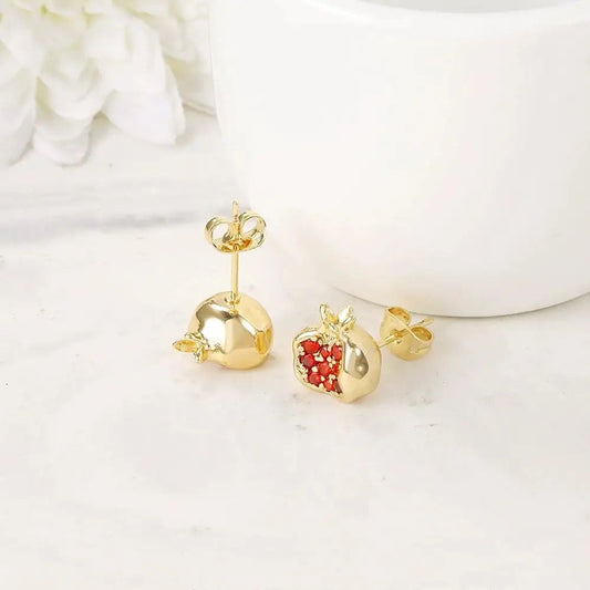 Earrings Pomegranate Stud with Gemstones