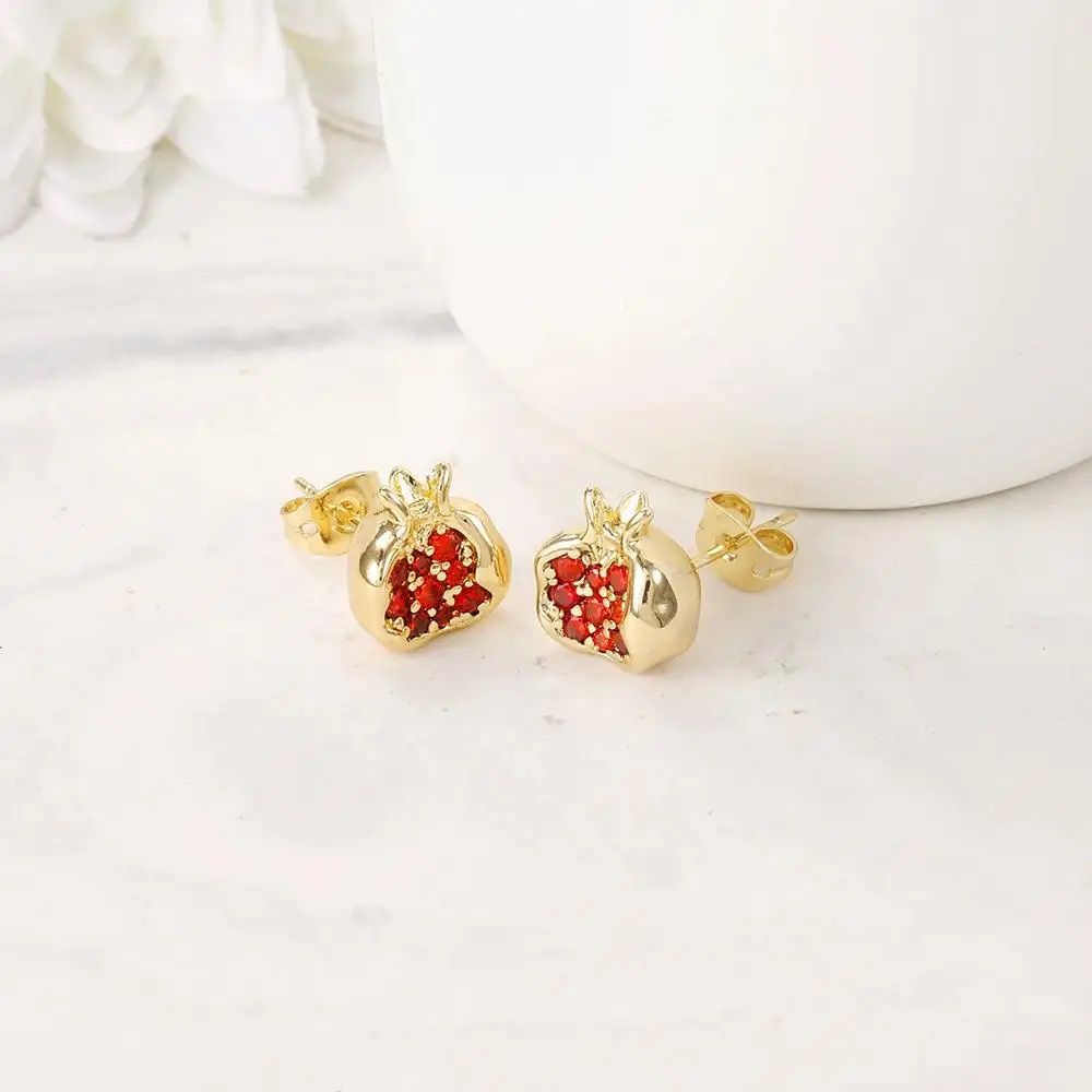 Earrings Pomegranate Stud with Gemstones