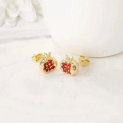 Earrings Pomegranate Stud with Gemstones