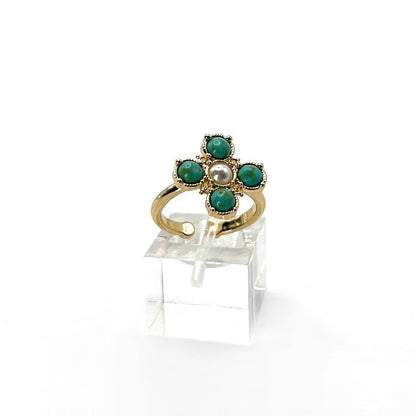 Turquoise Pearl Glory Cross Ring
