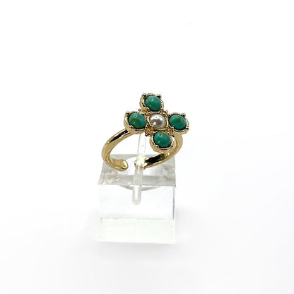 Turquoise Pearl Glory Cross Ring