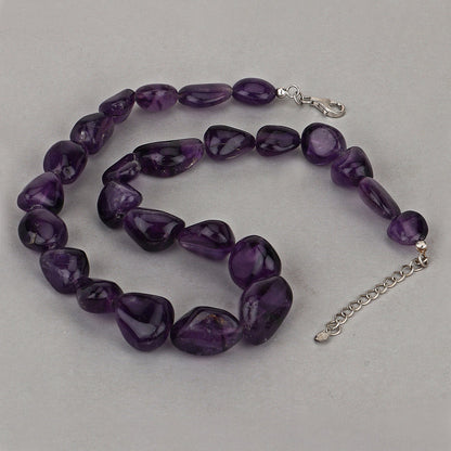 Amethyst Beaded Necklace, Genuine Raw Amethyst Beads Necklace for Women in Sterling Silver, February Birthstone Necklace, Gift for Mom