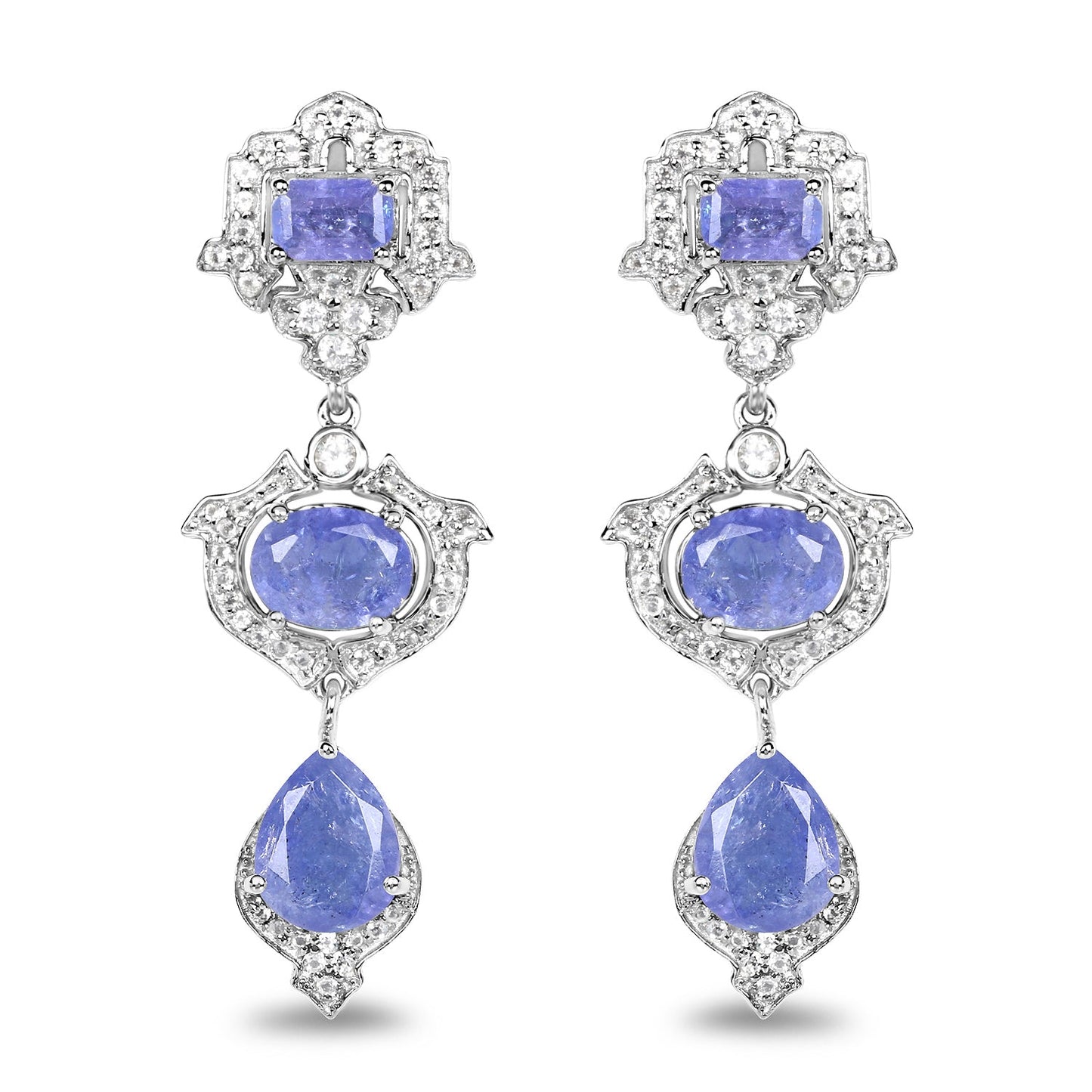 7.73 Carat Genuine Tanzanite and White Topaz .925 Sterling Silver Earrings