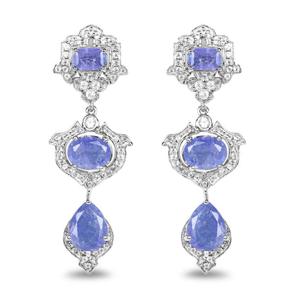 7.73 Carat Genuine Tanzanite and White Topaz .925 Sterling Silver Earrings