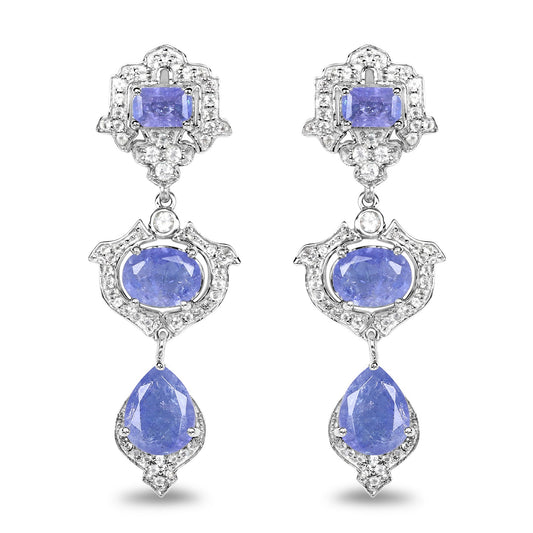7.73 Carat Genuine Tanzanite and White Topaz .925 Sterling Silver Earrings