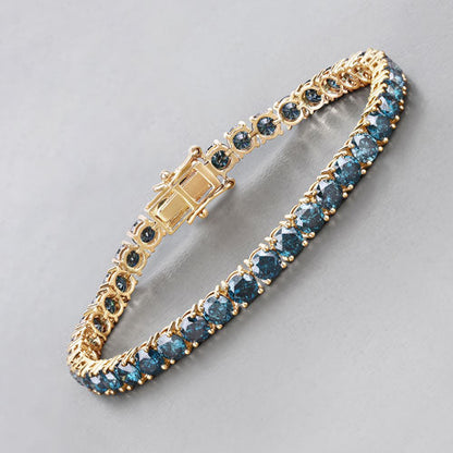 14.33 Carat Genuine Blue Diamond 14K Yellow Gold Bracelet