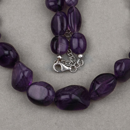 Amethyst Beaded Necklace, Genuine Raw Amethyst Beads Necklace for Women in Sterling Silver, February Birthstone Necklace, Gift for Mom