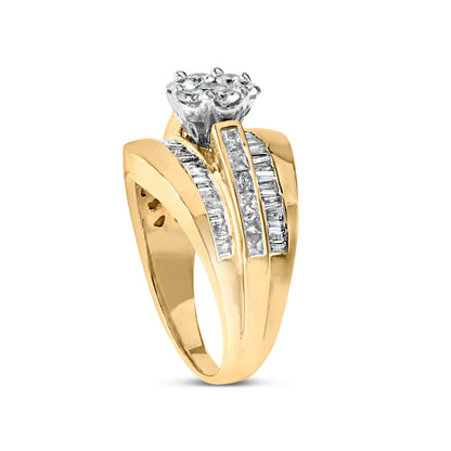 14K Yellow Gold 2-1/3 Cttw Diamond Cluster Channel Set Chevron Shaped Engagement Ring (H-I Color, SI1-SI2 Clarity) - Ring Size 7