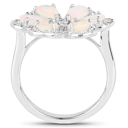 1.71 Carat Genuine Ethiopian Opal and White Topaz .925 Sterling Silver Ring Ring