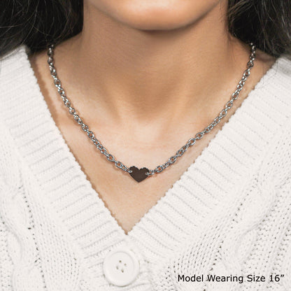 Sterling Silver Rhodium Plated Chain  necklace  with a Flat Heart Motif Station