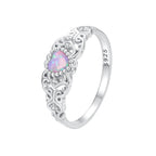 925 Sterling Silver Opal and CZ Stackable Ring in Size 6 for Women