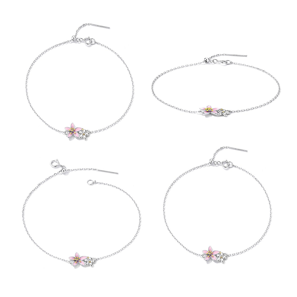 S925 Sterling Silver Adjustable Flower Bracelet for Women